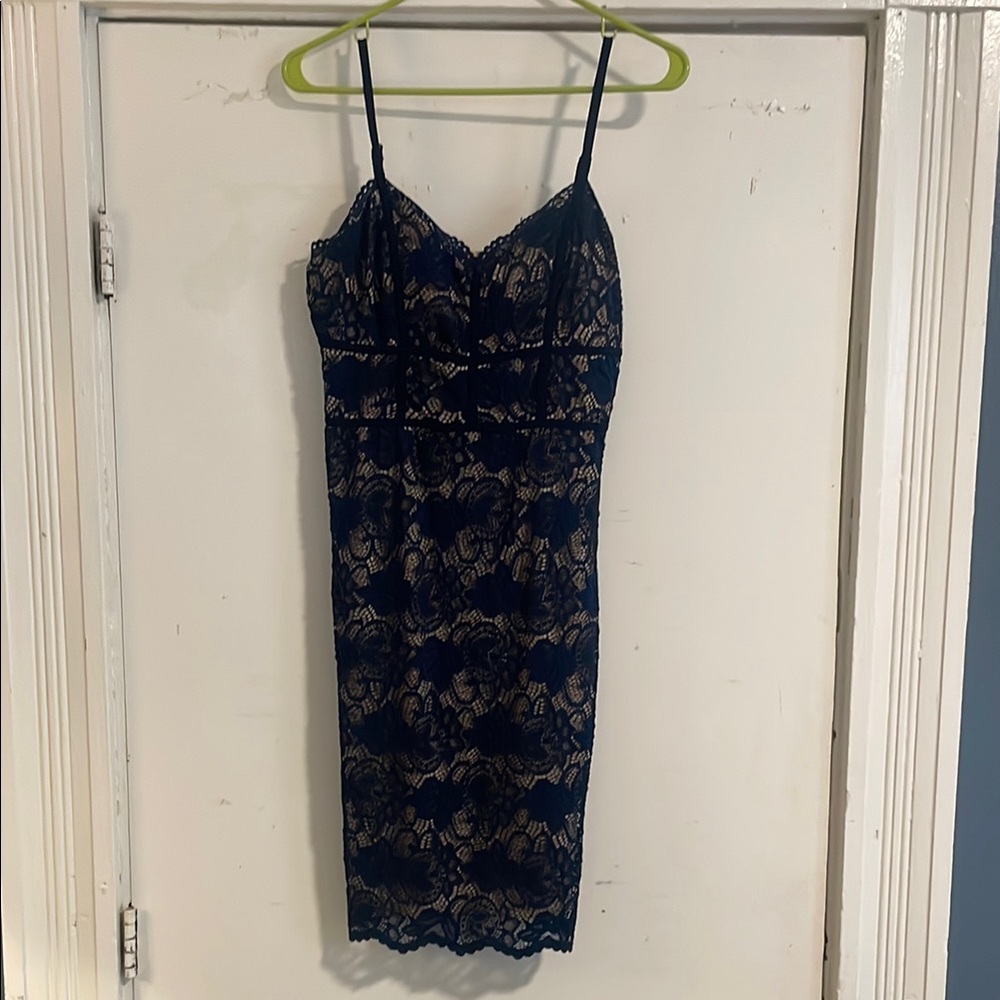 B Darlin Navy and Beige Lace Dress
